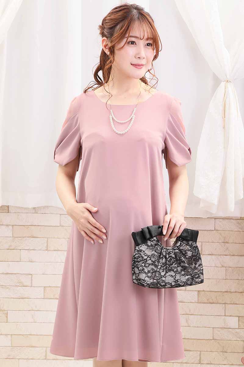 ピンクのリボン風スリーブドレス