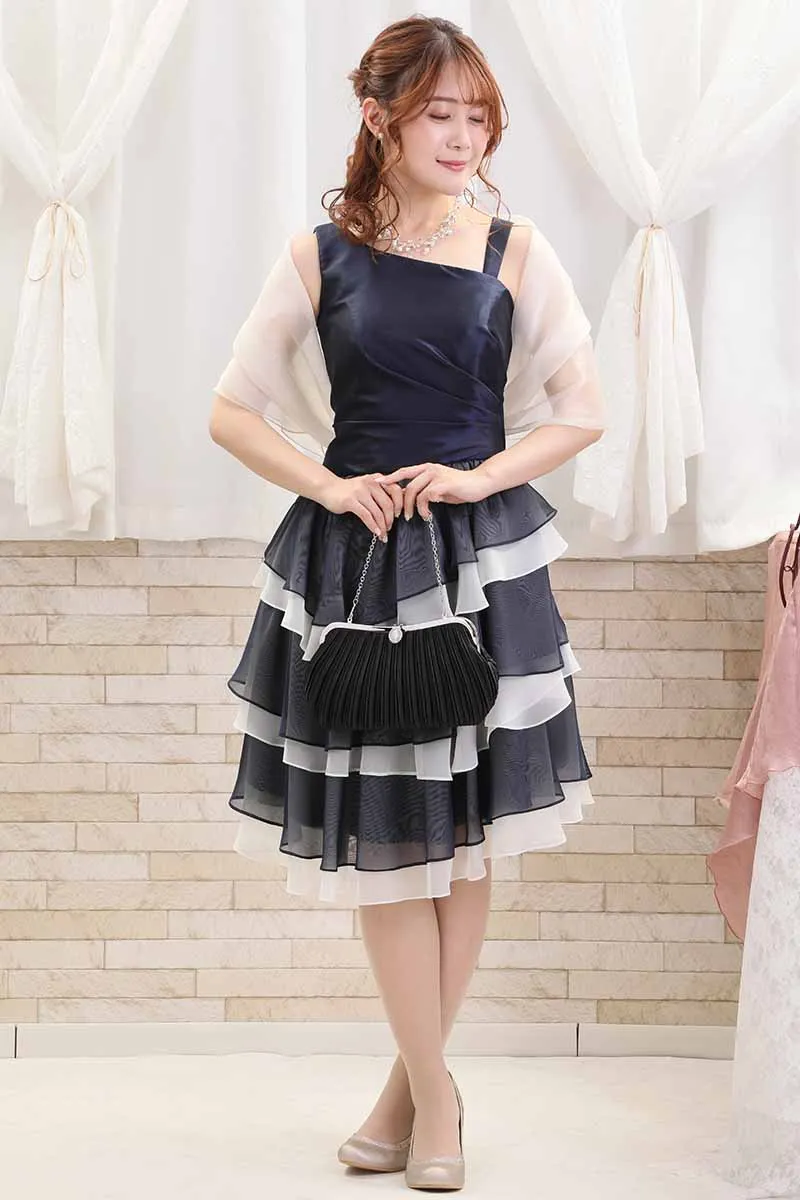 ネイビー×ホワイトのグラディーションドレス