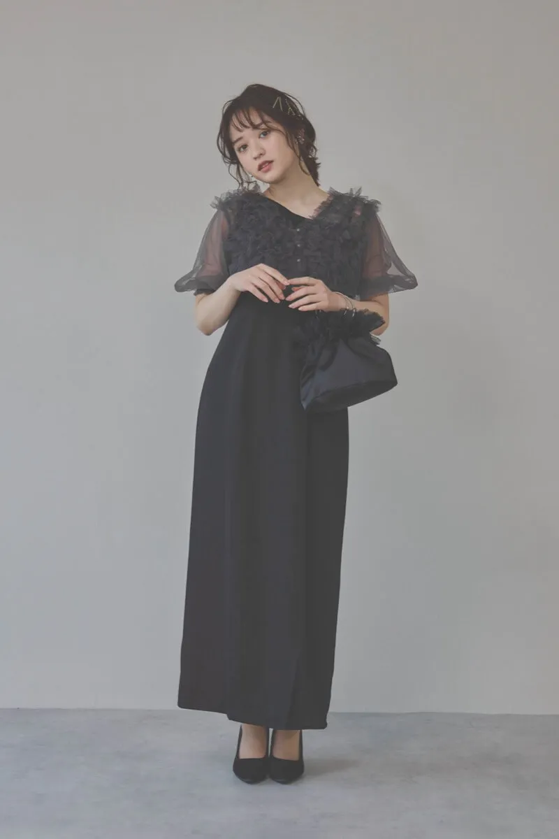 ブラックドットのサテンフリルバッグ