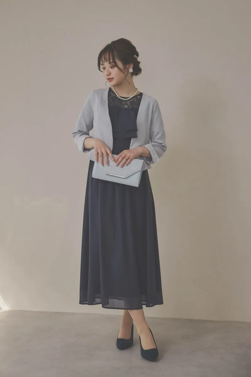 シルバーレース×プレートクラッチバッグ