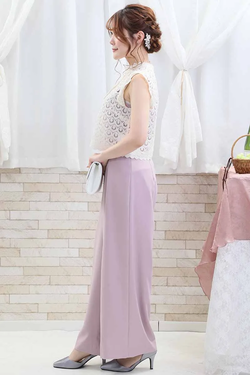 ピンクのレースブラウスパンツドレス