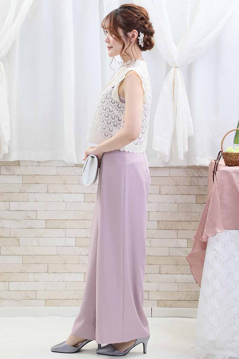 ピンクのレースブラウスパンツドレス