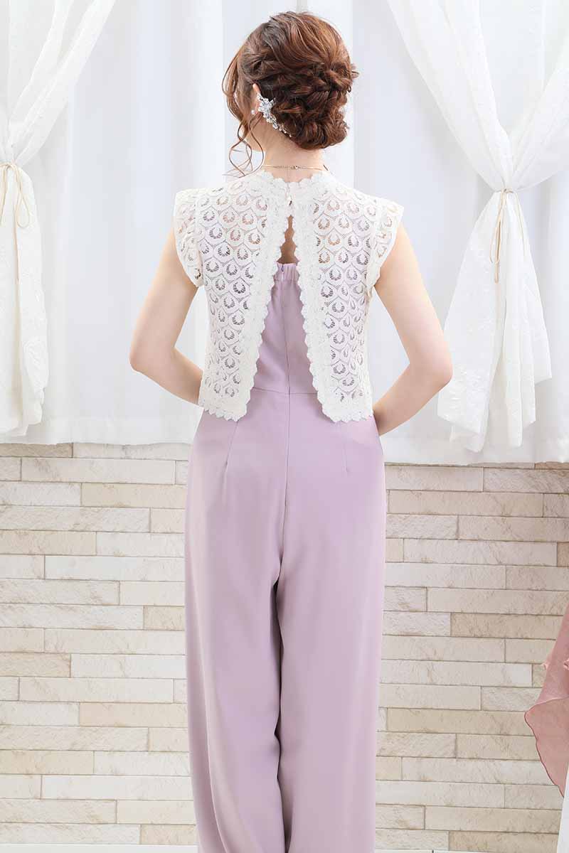 ピンクのレースブラウスパンツドレス