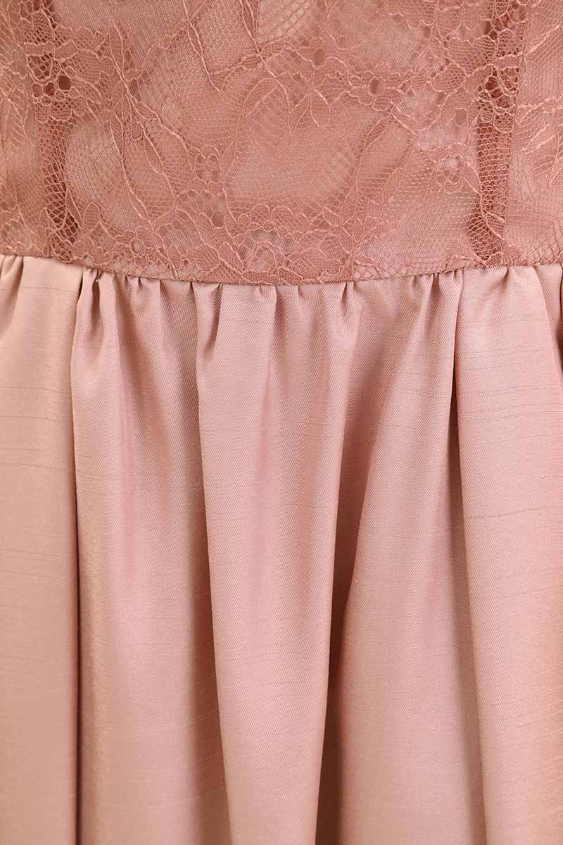 サーモンピンクのスカラップスリーブドレス