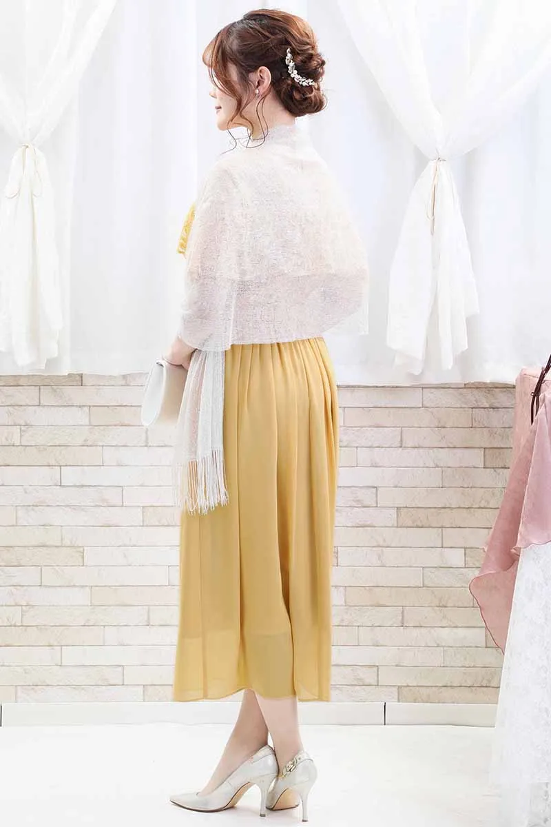 イエローのケープ風フリルドレス