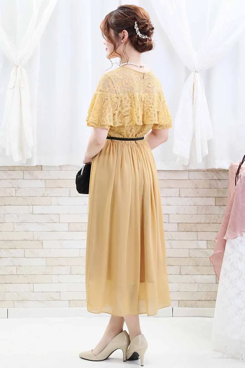 イエローのケープ風フリルドレス