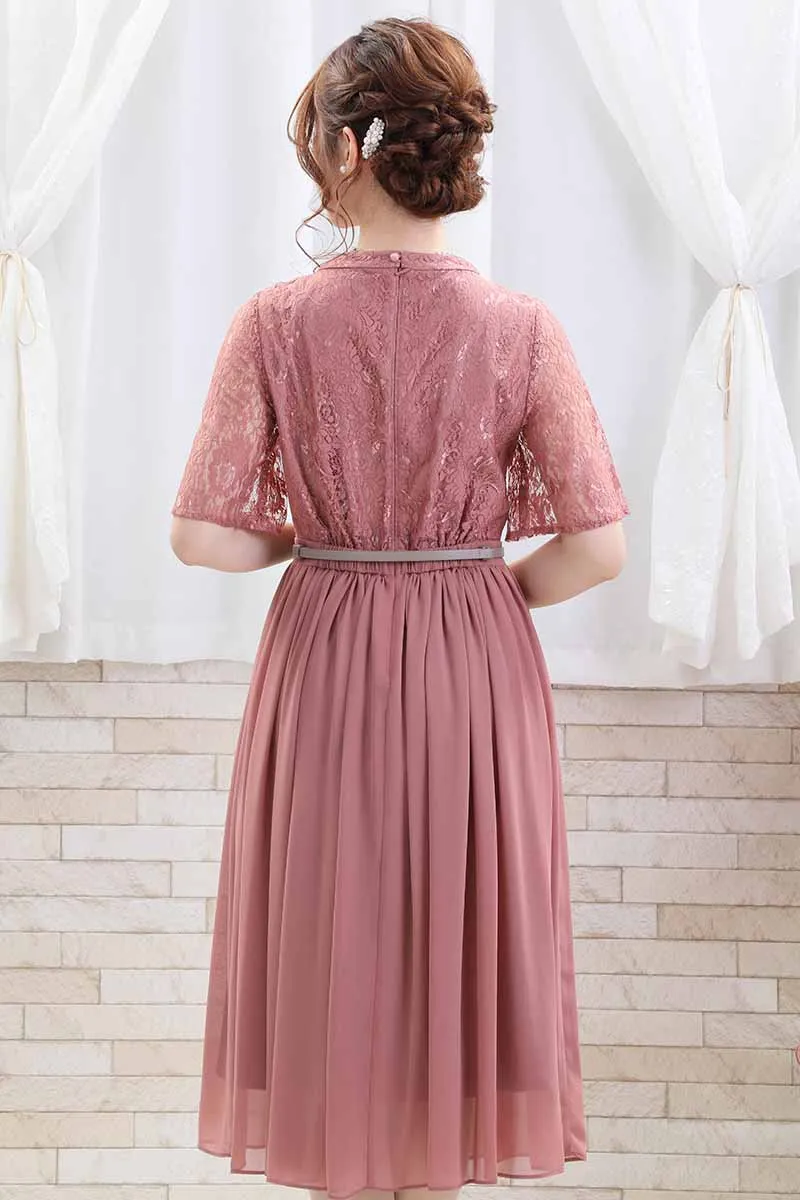 ピンクのはしごレース×シフォンギャザードレス