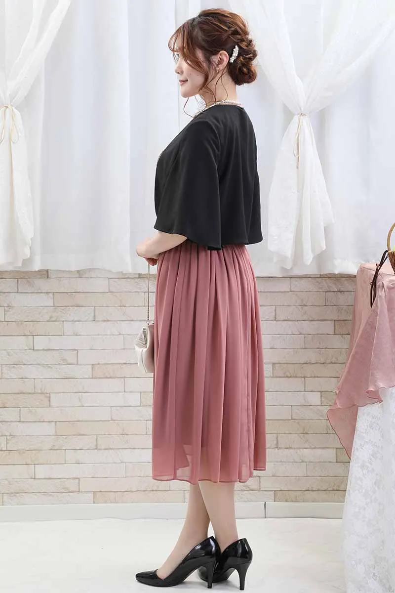 ピンクのはしごレース×シフォンギャザードレス