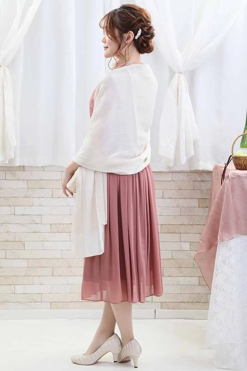 ピンクのはしごレース×シフォンギャザードレス