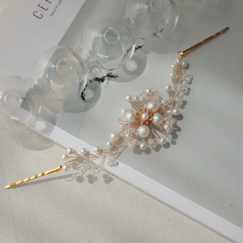 コットンパールフラワーのヘッドドレス(ゴールド)