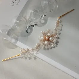 コットンパールフラワーのヘッドドレス(ゴールド)