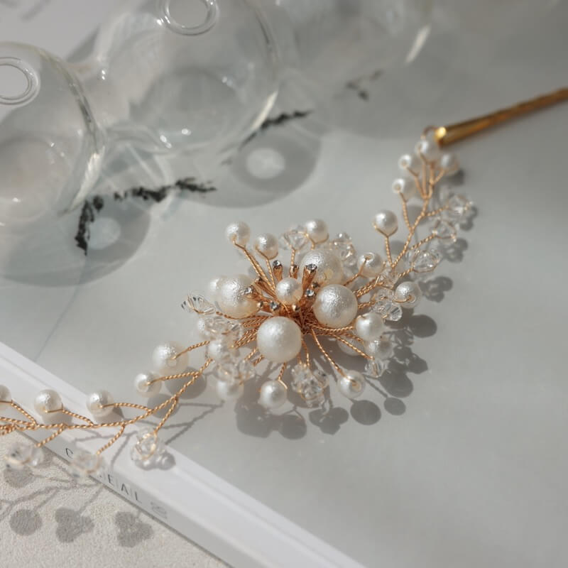 コットンパールフラワーのヘッドドレス(ゴールド)