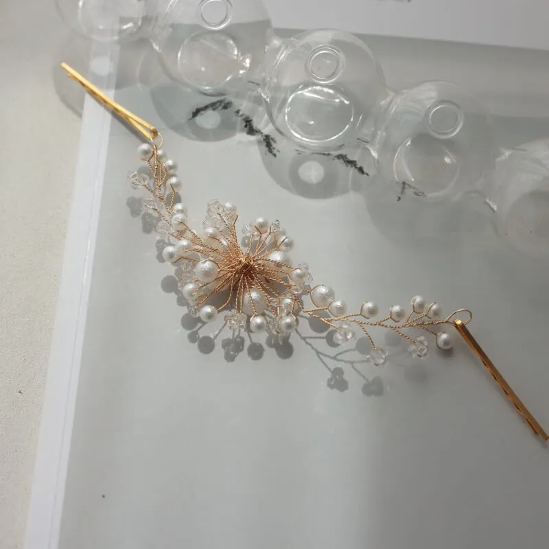 コットンパールフラワーのヘッドドレス(ゴールド)