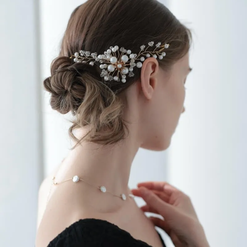 コットンパールフラワーのヘッドドレス(ゴールド)