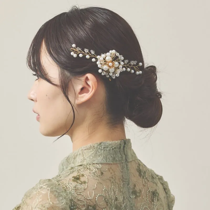 コットンパールフラワーのヘッドドレス(ゴールド)