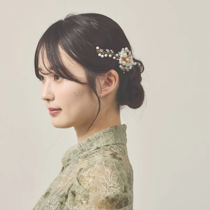 コットンパールフラワーのヘッドドレス(ゴールド)