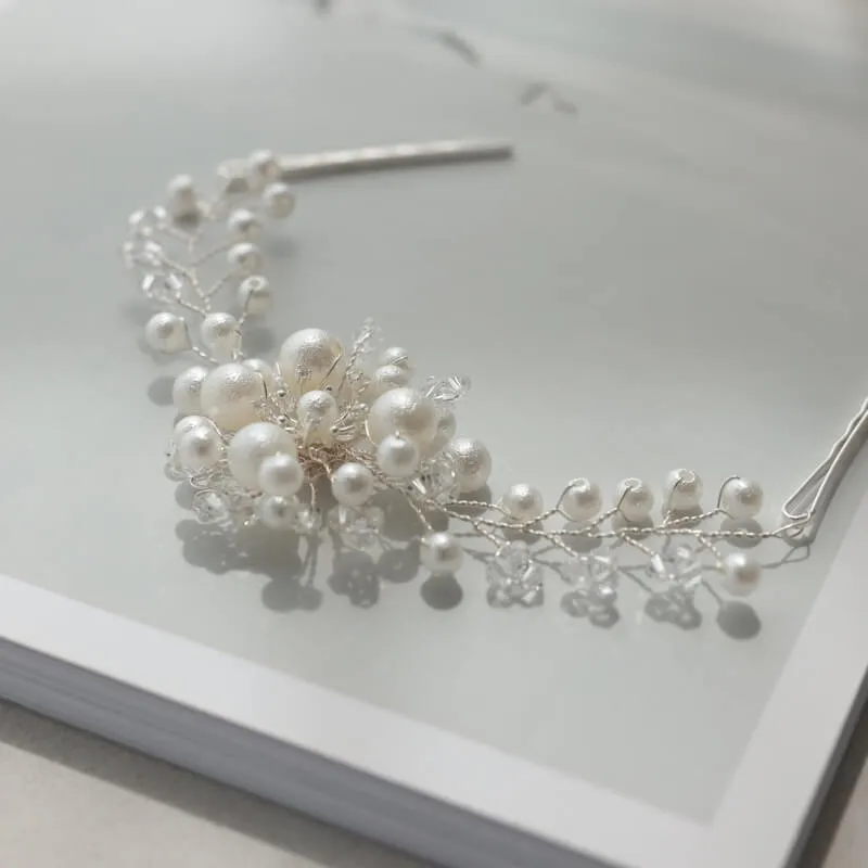 コットンパールフラワーのヘッドドレス(シルバー)