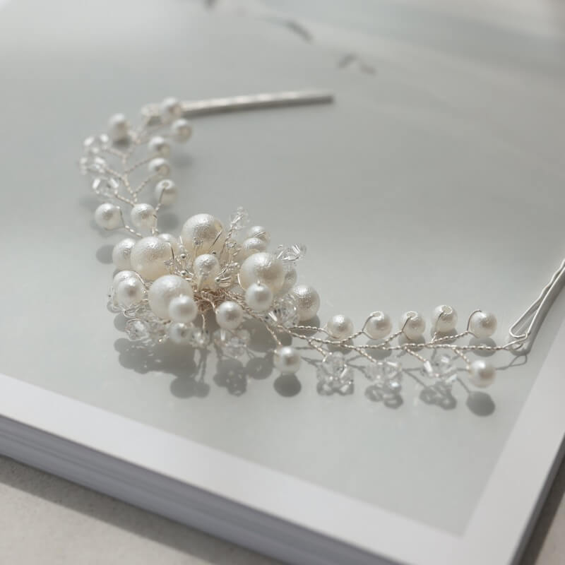 コットンパールフラワーのヘッドドレス(シルバー)