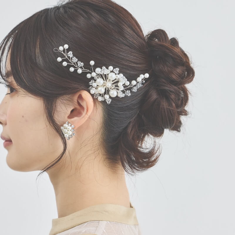 コットンパールフラワーのヘッドドレス(シルバー)