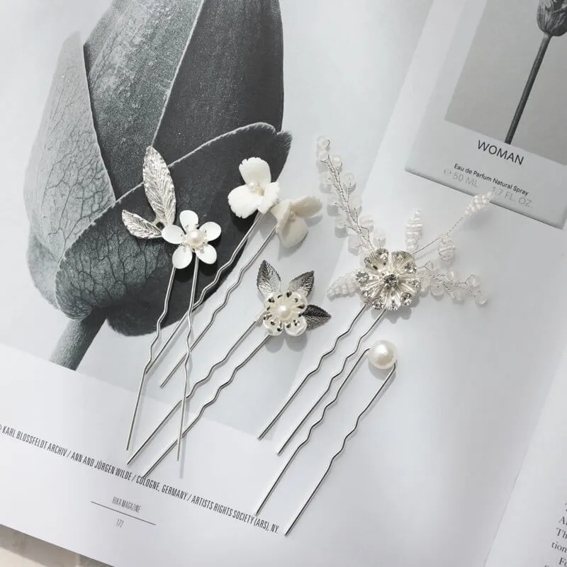 ホワイトブーケのヘアピン(5本セット)