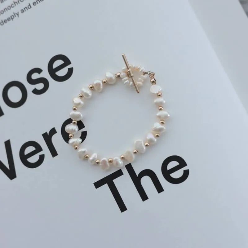 淡水パール×ゴールドのマンテルブレスレット