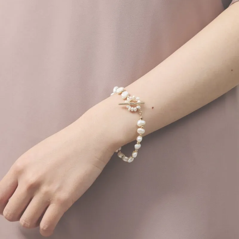 淡水パール×ゴールドのマンテルブレスレット