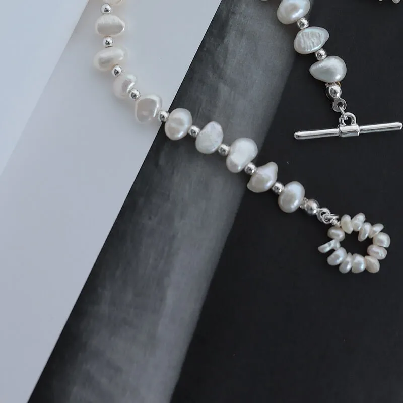 淡水パール×シルバーのマンテルブレスレット