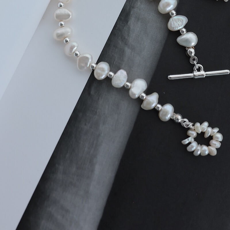 淡水パール×シルバーのマンテルブレスレット