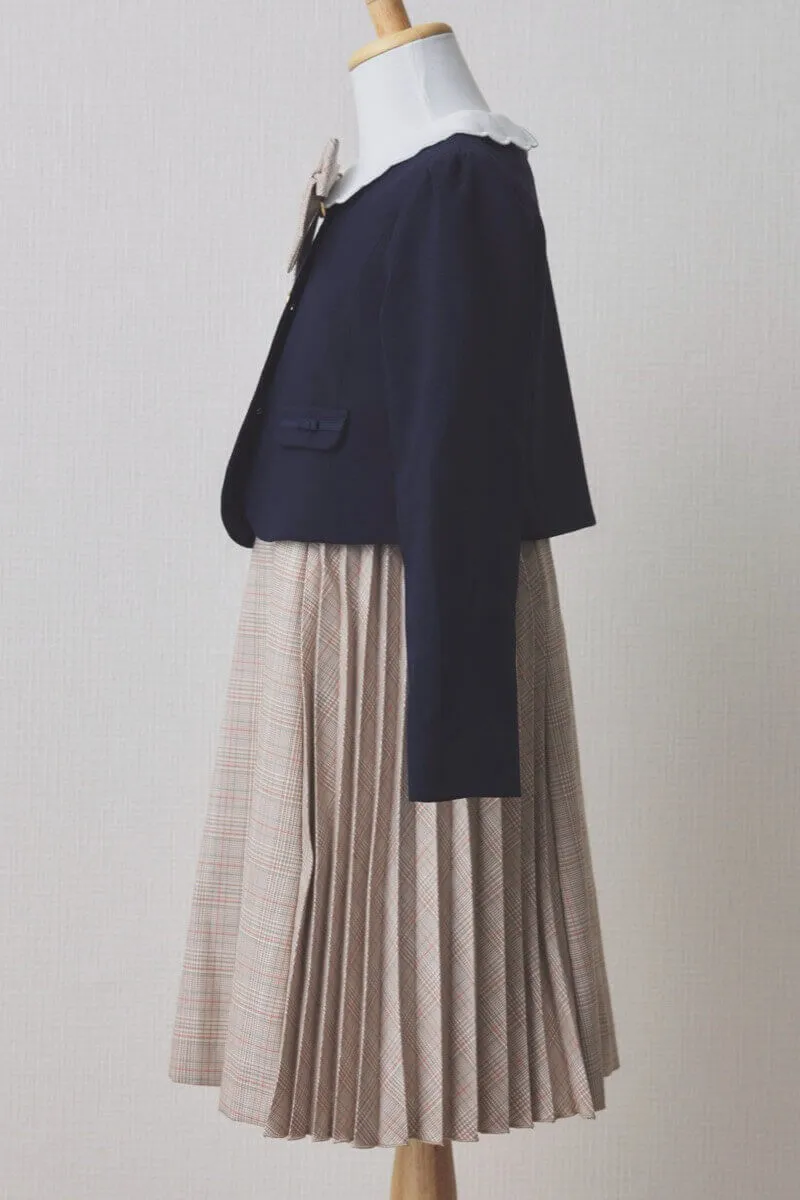 ベージュのチェック×リボン付きキッズフォーマルセット