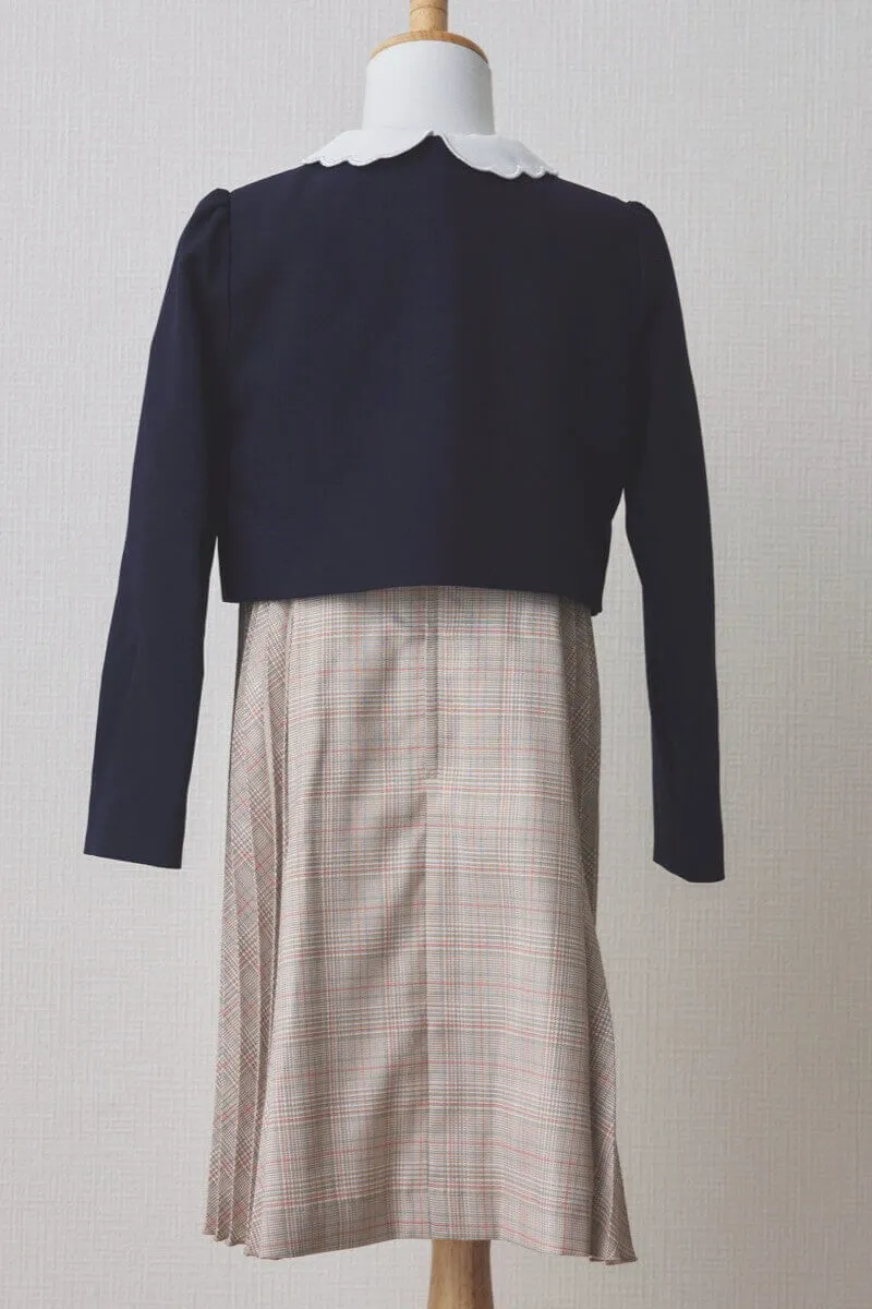 ベージュのチェック×リボン付きキッズフォーマルセット