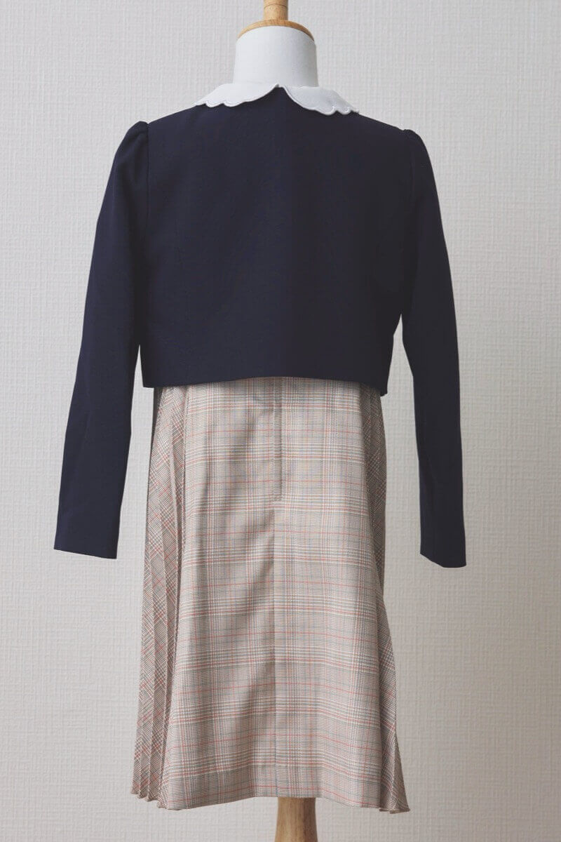 ベージュのチェック×リボン付きキッズフォーマルセット