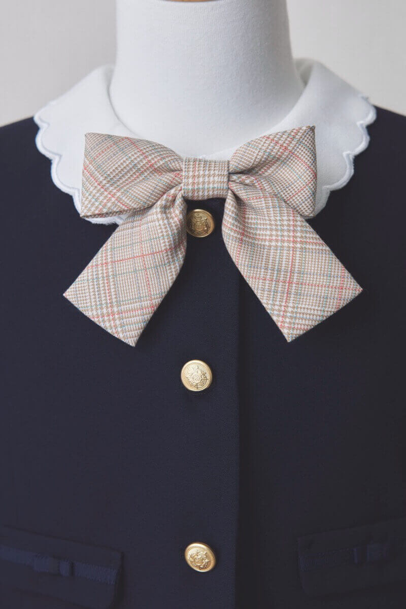 ベージュのチェック×リボン付きキッズフォーマルセット