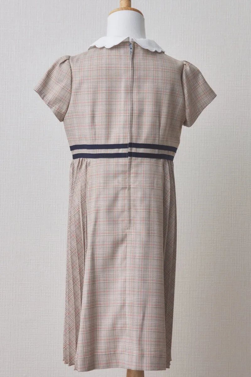 ベージュのチェック×リボン付きキッズフォーマルセット