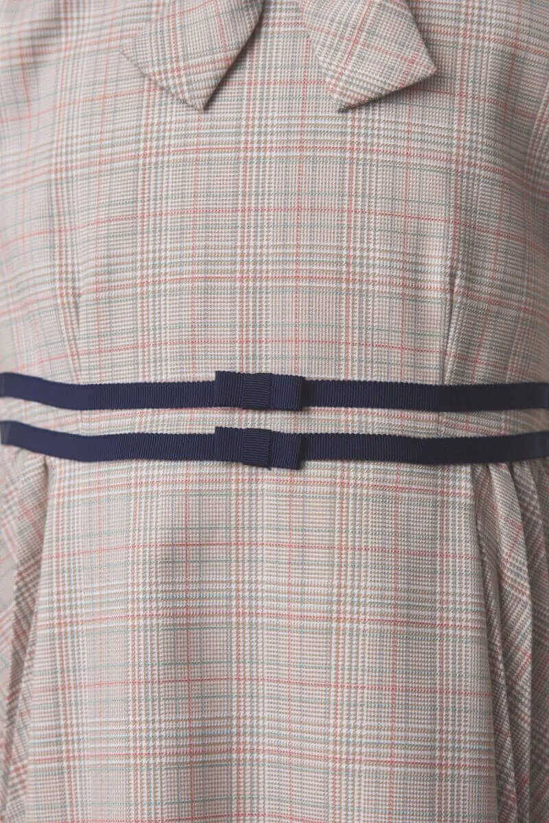 ベージュのチェック×リボン付きキッズフォーマルセット