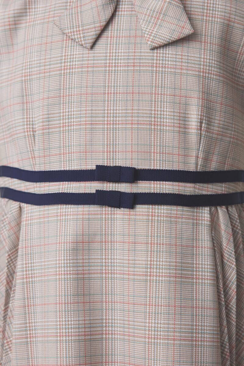 ベージュのチェック×リボン付きキッズフォーマルセット