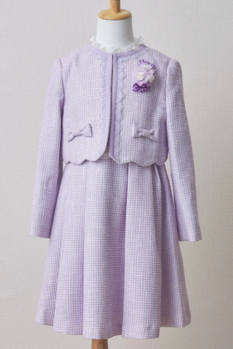 ラベンダーのツイードキッズフォーマルセット
