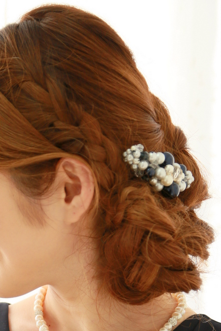 ネイビー&シルバーパールのコーム