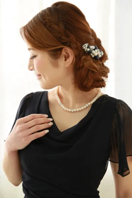 ネイビー&シルバーパールのコーム