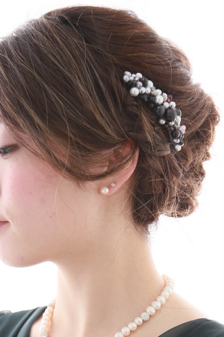 ワインレッド&シルバーパールのコーム