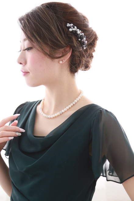 ワインレッド&シルバーパールのコーム