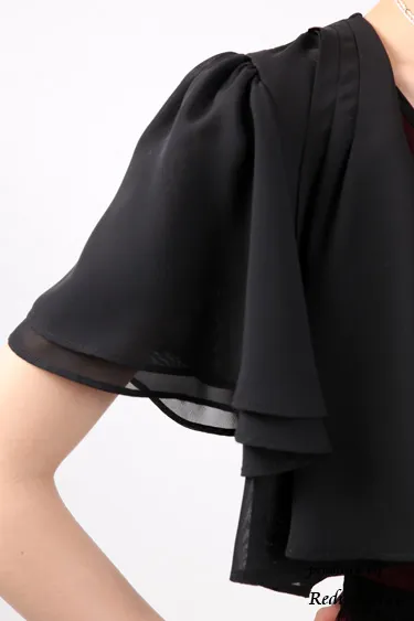 ワインレッドのビジューリボン付きシャンタンドレスコーディネートセット