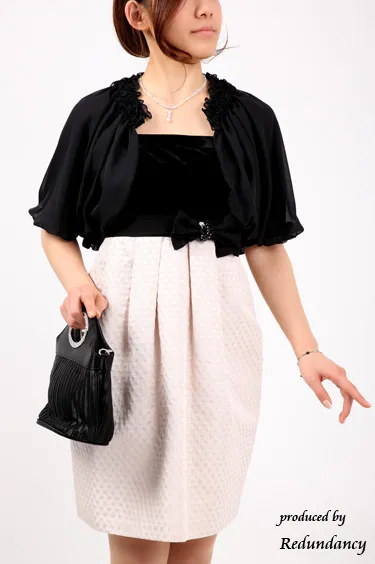 ブラック×ベージュのミニ丈ベロアドレスコーディネートセット