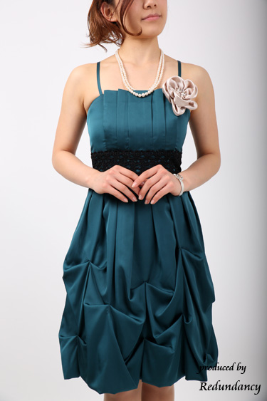 グリーンの調節リボン付きバルーンドレスコーディネートセット