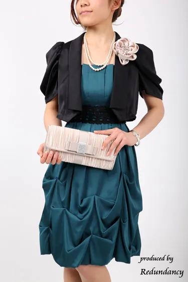 グリーンの調節リボン付きバルーンドレスコーディネートセット