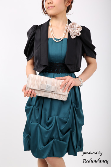 グリーンの調節リボン付きバルーンドレスコーディネートセット