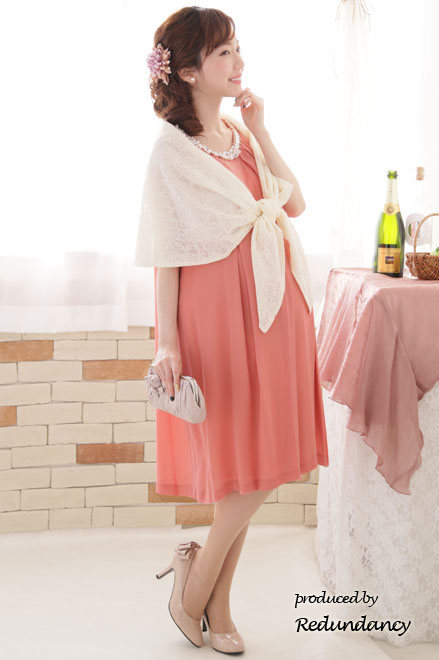 ピンクのパールビジュー付きウエストリボンドレス