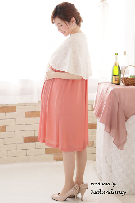 ピンクのパールビジュー付きウエストリボンドレス