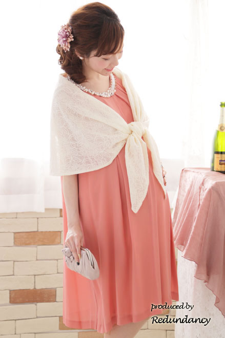 ピンクのパールビジュー付きウエストリボンドレス