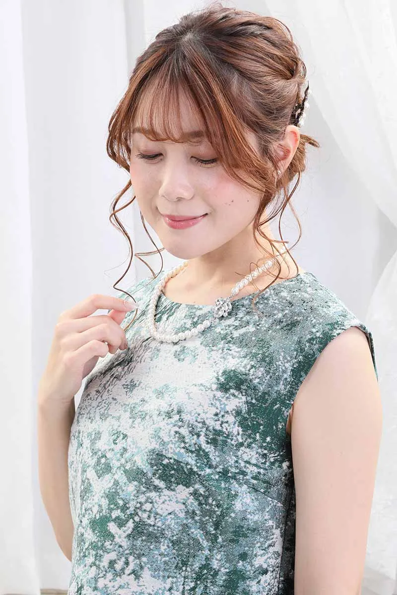 ビジューチャーム付きパールネックレス(シルバー)