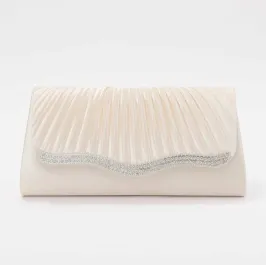 ベージュのストーン付プリーツバッグ